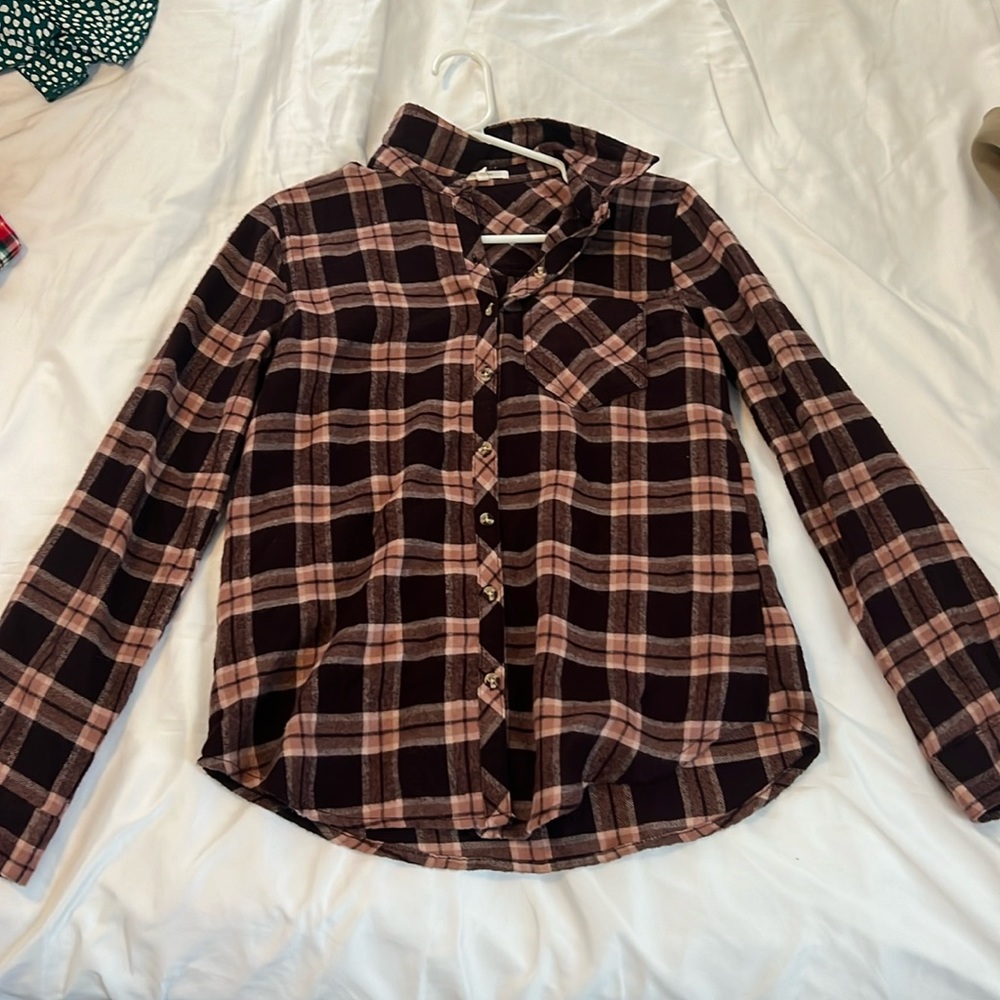 Purple, pink, and black flannel.